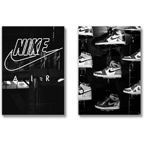 Sneaker Posters (UNFRAMED 12 x 16 Set of 2) Hypebeast Wall Art Shoe Decor Sneakerhead Room Decor Air AJ Teen Boy Room Girl Room Wall Art Prints - Black and White Sneakers
