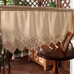 Rustic Boho Curtain Valance for Kitchen Window Farmhouse Handmade Crochet Curtain Tiers for Coffee Decor Room Divider Rod Pocket Hollow Short Lace Curtains for Bathroom Closet 1 Panel W39 X L17 Inch