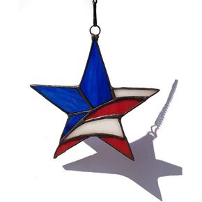 Stained Glass Pentagram American Flag Window Pendant Decoration Gift High-end