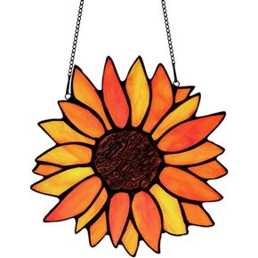 Sunflower Decor Stained Glass Window Hanging,Farmhouse Summer Sunflower Suncatcher for Window Farm Decoration for Home,Sunflower Teacher Gift for Mother Women Housewarming Gifts