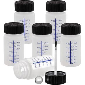 6 Pack- 2 Ounce (60ml) Empty Paint Touch Up Bottles with Brush Applicator and Mixing Marble, Touch-Up Applicator Brush - Fix Paint Chips, Scratches, Auto Car Damage.