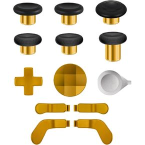 Accessories for Xbox Elite Controller Series 2 - 13 in 1 Replacement Paddles Gold Color Thumbsticks Analog Sticks Joystick Parts Repair Kit Component Set with 2 D-Pads, 1 Tool