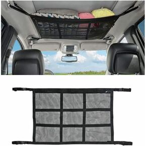 VARGTR Upgraded Car Ceiling Storage Net Pocket, Roof Tent Adjustable Ceiling Cargo Net with Zipper Buckle for Long Road Camping Trip, Roof Storage Organizer for Car Trunk SUV