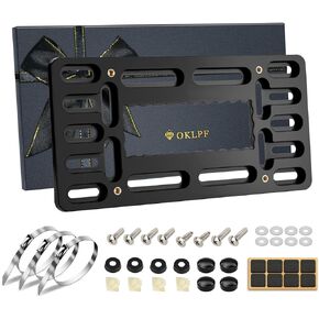 OKLPF No Drill Front License Plate Bracket- Front License Plate Mounting Kit，Universal Bumper Car Tag Frame Mount Adapter with Stainless Steel Screw Cap