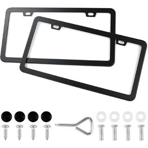 2PCS License Plate Frame with 2 Holes for Easy Installation on Cars and Trucks - Durable and Rust-Proof Metal Frame Black
