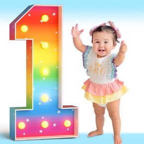 Marquee Numbers Baseball 1st-Birthday Decorations: 3ft Large Light Up Numbers Party Decor Boy First One Big Cardboard Number 1