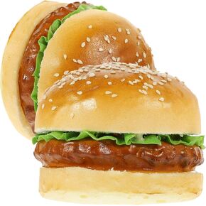 Centerpiece Table Decorations 2pcs Fake Burger Artificial Hamburger Realistic for Kitchen Food Display Photography Props and Home Decoration Dining Table Decor