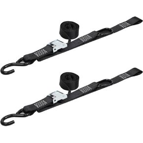 Seamander Motorcycle Tie Down Straps Cam Buckle Tiedown with Spring Loaded Keeper Clip,3330Lb Break Strength (Black(2-Pack))