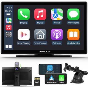 2024 Newest- Wireless Carplay & Android Auto with 2.5K Dash Cam, Carplay Screen,Portable 9" HD IPS Screen for Car, GPS Navigation, Bluetooth, AirPlay, MirrorCast, AUX/FM Transmitter