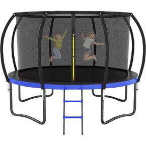 ترامبولين 12FT 14FT ترامبولين للأطفال/الكبار - ترامبولين ترفيهية في الهواء الطلق مع أعمدة منحنية شبكية وسلم، طلاء ترامبولين عالي التحمل مضاد للصدأ، موافقة ASTM in Kuwait