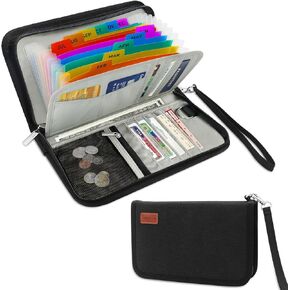 13 Pockets Receipt Coupon Organizer with Card Holder, Mini Expandable Ticket Storage & Card Case with Labels,Check/Bill/Invoice/Cash Sorter Wallet,for Home, Purse