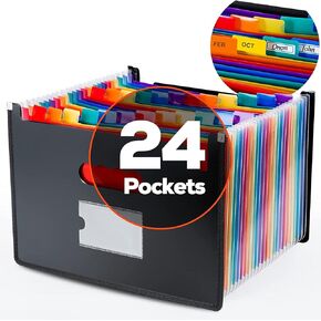 Ultra-Large Accordion File Organizer with Tabs & Stickers, Legal Size/Letter/A4 Paper 24 Pockets Expanding File Folder, Expandable Important Document Organizer Bill Receipt Paper Storage