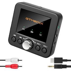 Bluetooth Transmitter Receiver, 2-in-1 Bluetooth 5.0 Transmitter, Low Latency, Wireless Audio Bluetooth Adapter for TV, Home Stereo, Car, Headphones, MP3, Speakers, PC, 3.5mm AUX Audio Adapter