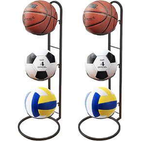 2pcs Basketball Ball Storage Racks, Durable 3 Tier Cube Ball Storage Holder, Removable Garage Ball Organizer, Vertical Sports Display Stand for Volleyball Football Basketball Soccer