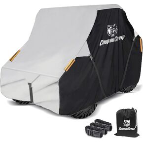 UTV Cover, Heavy Duty 420D Waterproof Side by Side Cover Accessories, 2-3 Seater All Weather Outdoor Protective Cover for 114" Polaris RZR Ranger Honda Yamaha Can-Am Kawasaki (Black& Grey)
