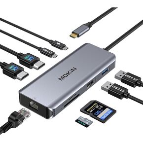 محطة إرساء الكمبيوتر المحمول بشاشة مزدوجة، قاعدة توصيل USB C 9 في 1 مع 2 HDMI 4K، RJ45، 100 واط PD، 5 جيجابت في الثانية USB C/USB A 3.0، USB 2.0، فتحات SD/TF، ​​محور USB C إلى محول HDMI مزدوج لأجهزة Dell/HP/ لينوفو/سيرفس/ماك بوك in Kuwait