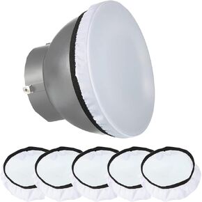 5Pcs 7"/180mm White Diffuser Sock with Elastic Band, Nylon Soft Light Diffuser Sock for Photography Studio Light/Strobe Reflector/Standard Reflector