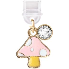 ELISE & FONDA TP252 Type-C USB Charging Port Anti Dust Plug Tiny Mushroom Cell Phone Charm for Samsung/Huawei/OnePlus/Xiaomi/oppo Android Phones (Pink)