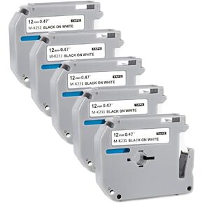 BOYEEZON 5 Pack Color M Tape Compatible with Brother P Touch M Tape 12mm 0.47 M-K231 MK 431 531 631 731 Label Maker Tape for Brother P Touch Label Maker PT-M95 PT-90 PT-65 PT-45