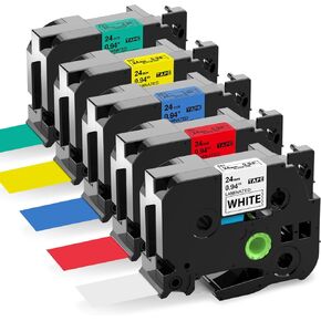 Labelife Compatible 24mm Label Tape Replacement for Brother P Touch TZe Tz Tape 24mm 0.94 Laminated White/Red/Blue/Yellow/Green for Brother Ptouch PTD600 PT-P710BT PTP750W Tape 1 inch, 5-Pack