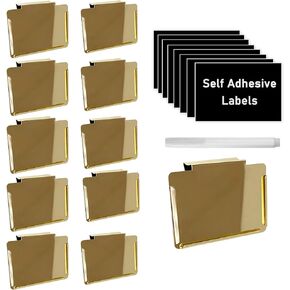 Top label Clip Label Holders,Gold Bin Clips for Kitchen Pantry Organization,10 Pcs Clip Holders with 60 Pcs Chalkboard Stickers