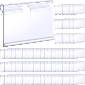 Tatuo 200 Pcs Plastic Wire Shelf Label Holders Clear Reusable Price Tags Display Shelf for Pantry Retail Merchandise Supermarket Bins Clip on Price Labels Signs for Card Shop Market Basket