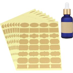 Wisdompro Fancy Shape Kraft Label Stickers, Self Adhesive Gift Tag Stickers Blank Writable Labels for Essential Oil Bottles, Jars, Food Containers (256 Pcs, Small)