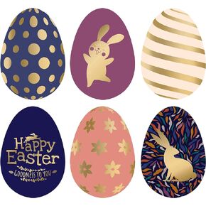 easykart labels 300 Easter Theme Egg Sticker Labels | 6 Different Eggs Design Stickers with Gold Foil | Perfect for Party Decorations and Craft - 1.5"x 2" Size in Sheets