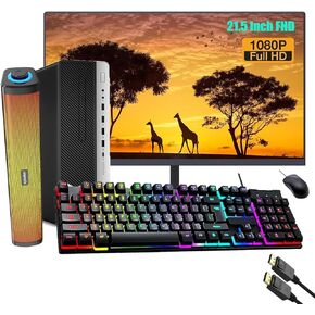 HP EliteDesk 800 G3 SFF PC Desktop Computer with 21.5 "New FHD Monitor Bundle, RGB Speakers, PC Set, Intel Core i7-7700 up to 4.2GHz, 32GB RAM, 512GB SSD, RGB Keyboard, Mouse, Win10Pro (Renewed)