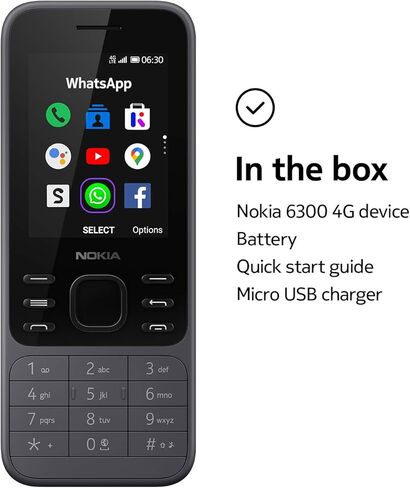 نوكيا 6300 4G | مقفلة | الدولية | نقطة اتصال واي فاي | تطبيقات اجتماعية | خرائط جوجل ومساعده | الفحم الخفيف in Kuwait