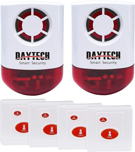 Daytech Panic Alarm Button-Strobe Siren Alarm with Light for Home Caring | 500ft Range, Loud Outdoor SOS Alert System with 2 Red Flashing Siren & 4 Panic Button for Store/Hotel/Jewelry/Shop Security in Kuwait