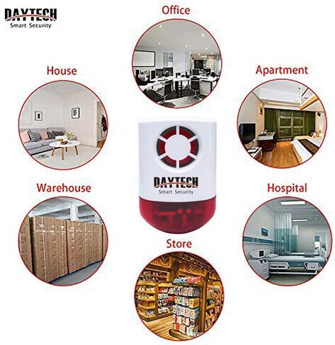 Daytech Panic Alarm Button-Strobe Siren Alarm with Light for Home Caring | 500ft Range, Loud Outdoor SOS Alert System with 2 Red Flashing Siren & 4 Panic Button for Store/Hotel/Jewelry/Shop Security in Kuwait