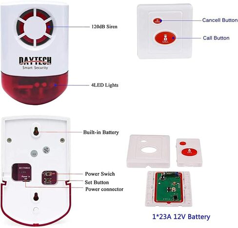 Daytech Panic Alarm Button-Strobe Siren Alarm with Light for Home Caring | 500ft Range, Loud Outdoor SOS Alert System with 2 Red Flashing Siren & 4 Panic Button for Store/Hotel/Jewelry/Shop Security in Kuwait