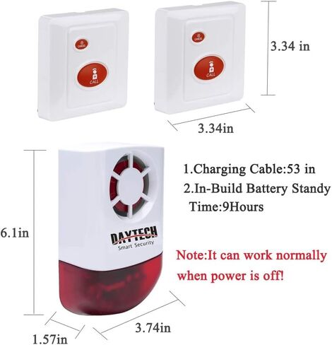 Daytech Panic Alarm Button-Strobe Siren Alarm with Light for Home Caring | 500ft Range, Loud Outdoor SOS Alert System with 2 Red Flashing Siren & 4 Panic Button for Store/Hotel/Jewelry/Shop Security in Kuwait