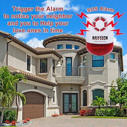 Daytech Panic Alarm Button-Strobe Siren Alarm with Light for Home Caring | 500ft Range, Loud Outdoor SOS Alert System with 2 Red Flashing Siren & 4 Panic Button for Store/Hotel/Jewelry/Shop Security in Kuwait