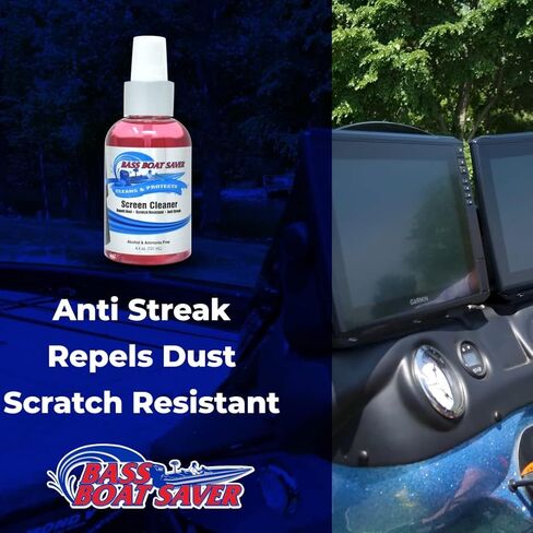 منظف ​​شاشة Bass Boat Saver - مزيل سريع للمياه الصلبة - خالي من الكحول والأمونيا - آمن على الهاتف المحمول Garmin Lowrance Humminbird - زجاجة 4.4 أونصة in Kuwait