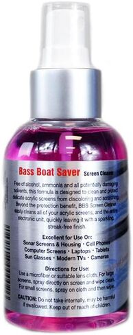 منظف ​​شاشة Bass Boat Saver - مزيل سريع للمياه الصلبة - خالي من الكحول والأمونيا - آمن على الهاتف المحمول Garmin Lowrance Humminbird - زجاجة 4.4 أونصة in Kuwait