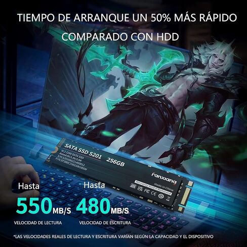 محرك أقراص الحالة الصلبة الداخلي S201 1 تيرابايت M.2 SSD 2280 SATA III 6 جيجابت/ثانية، ذاكرة تخزين مؤقت SLC لزيادة السرعة، سرعة قراءة تصل إلى 550 ميجابايت/ثانية، متوافق مع أجهزة الكمبيوتر المحمول وأجهزة الكمبيوتر المكتبية (أسود) in Kuwait