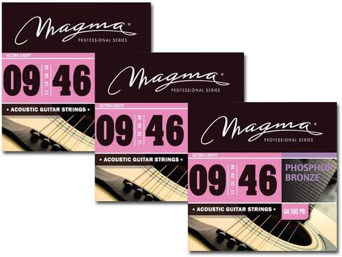 Magma - أوتار جيتار صوتي - 3 مجموعات من أوتار صوتية برونزية فوسفور خفيفة للغاية مقاس 09-46 (.009 بوصة - .046 بوصة) - GA100PB in Saudi Arabia
