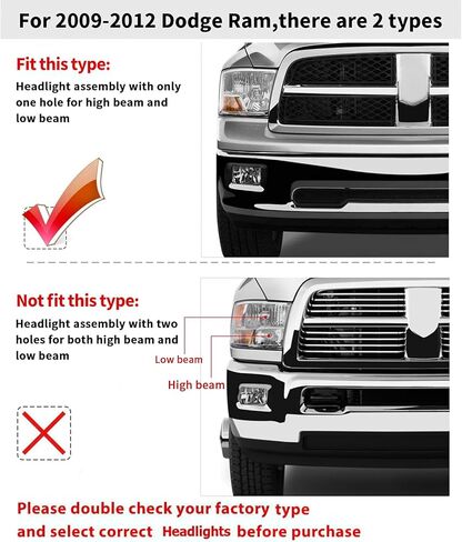 مجموعة المصابيح الأمامية DWVO متوافقة مع 2009-2012 Dodge Ram 1500 2500 3500 Pickup Dual Beam Model 09-12 استبدال المصابيح الأمامية (ليس لنماذج المصابيح الأمامية لجهاز العرض في المصنع ونموذج الشعاع الرباعي) in Kuwait