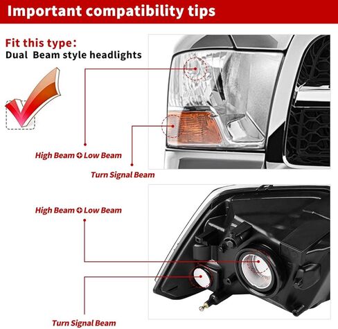 مجموعة المصابيح الأمامية DWVO متوافقة مع 2009-2012 Dodge Ram 1500 2500 3500 Pickup Dual Beam Model 09-12 استبدال المصابيح الأمامية (ليس لنماذج المصابيح الأمامية لجهاز العرض في المصنع ونموذج الشعاع الرباعي) in Kuwait