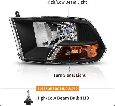 مجموعة المصابيح الأمامية DWVO متوافقة مع 2009-2012 Dodge Ram 1500 2500 3500 Pickup Dual Beam Model 09-12 استبدال المصابيح الأمامية (ليس لنماذج المصابيح الأمامية لجهاز العرض في المصنع ونموذج الشعاع الرباعي) in Kuwait
