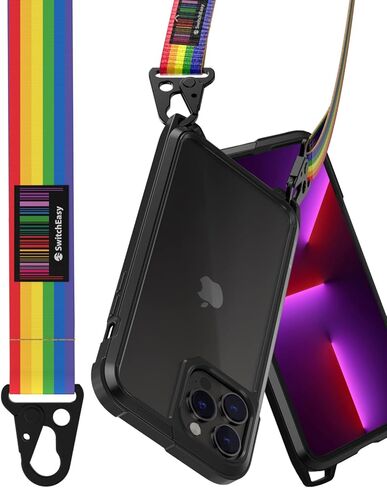 حافظة SWITCHEASY متينة لهاتف iPhone 13 Pro Max مع حزام - Odyssey، حافظة كروس من سبائك الألومنيوم من فئة الطائرات مقاس 6.7 بوصة مع حبل، حماية من الدرجة العسكرية الأمريكية، حزام رقبة أنيق قابل للتعديل (قوس قزح) in Kuwait
