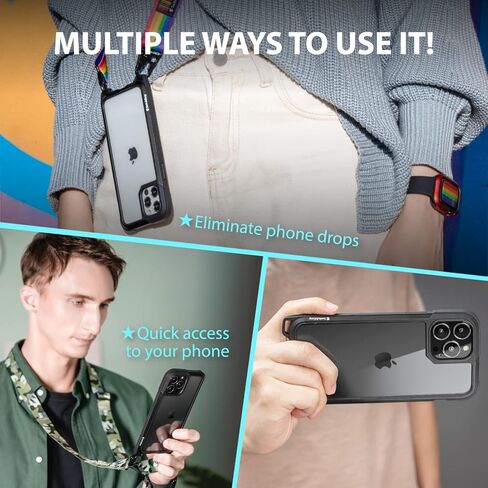 حافظة SWITCHEASY متينة لهاتف iPhone 13 Pro Max مع حزام - Odyssey، حافظة كروس من سبائك الألومنيوم من فئة الطائرات مقاس 6.7 بوصة مع حبل، حماية من الدرجة العسكرية الأمريكية، حزام رقبة أنيق قابل للتعديل (قوس قزح) in Kuwait