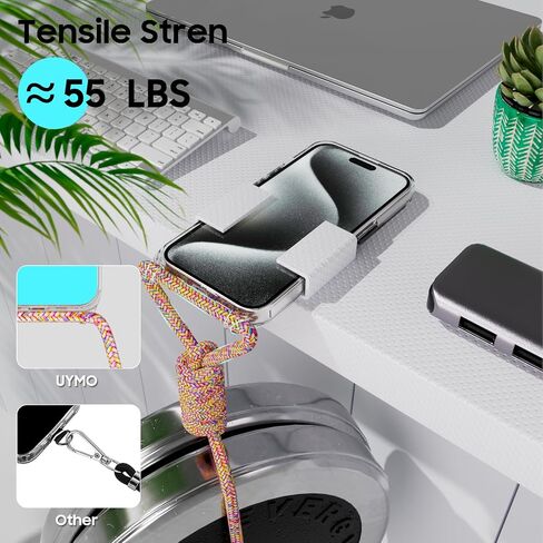 حافظة UYMO Crossbody لهاتف iPhone 15 Pro Max، غطاء كروس مع حزام سلك للرقبة، حافظة شفافة شفافة من البولي كربونات TPU مع 2 واقي شاشة من الزجاج المقسى، قوس قزح in Saudi Arabia