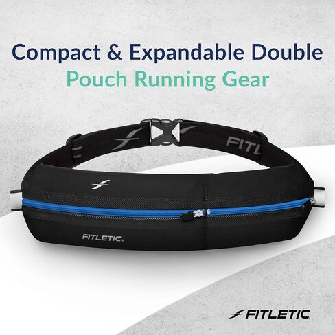 حزام الجري Fitletic Bolt بجيب مزدوج وحزمة فاني النشطة للرجال والنساء - مقاوم للماء، تصميم أنيق خفيف الوزن - حاصل على براءة اختراع لا يرتد على الورك - يحمل أي هاتف in Saudi Arabia