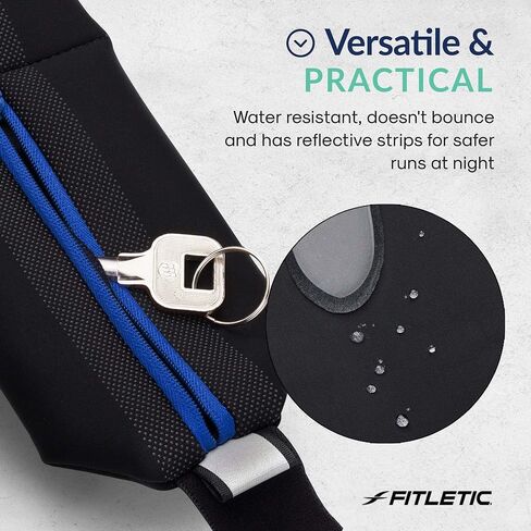 حزام الجري Fitletic Bolt بجيب مزدوج وحزمة فاني النشطة للرجال والنساء - مقاوم للماء، تصميم أنيق خفيف الوزن - حاصل على براءة اختراع لا يرتد على الورك - يحمل أي هاتف in Saudi Arabia