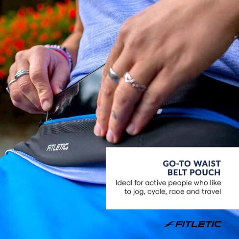 حزام الجري Fitletic Bolt بجيب مزدوج وحزمة فاني النشطة للرجال والنساء - مقاوم للماء، تصميم أنيق خفيف الوزن - حاصل على براءة اختراع لا يرتد على الورك - يحمل أي هاتف in Saudi Arabia