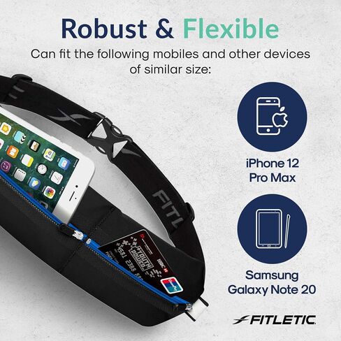 حزام الجري Fitletic Bolt بجيب مزدوج وحزمة فاني النشطة للرجال والنساء - مقاوم للماء، تصميم أنيق خفيف الوزن - حاصل على براءة اختراع لا يرتد على الورك - يحمل أي هاتف in Saudi Arabia