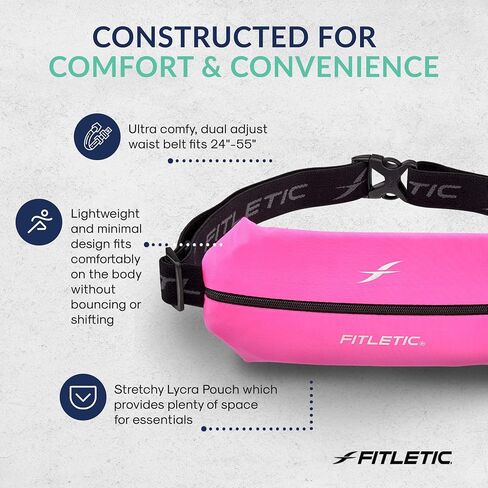 Fitletic Active Lifestyle Fanny Pack وحزام الجري الرياضي الصغير للرجال والنساء - خفيف الوزن، ومنخفض المظهر وتصميم أنيق - حقيبة ليكرا فائقة النعومة وقابلة للتوسيع - تناسب جميع الهواتف - جيب منظم داخلي in Kuwait